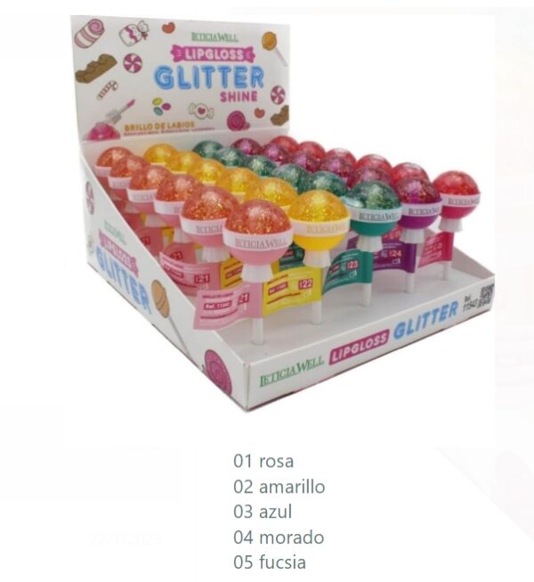 LIPGLOSS GLITTER CON FORMA DE CHUPA-CHUPS - LETICIA WELL