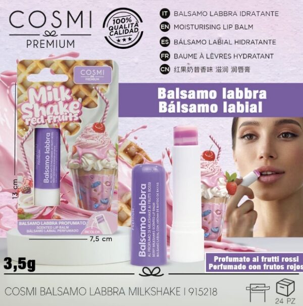 BÁLSAMO LABIAL MILKSHAKE FRUTOS ROJOS - COSMI