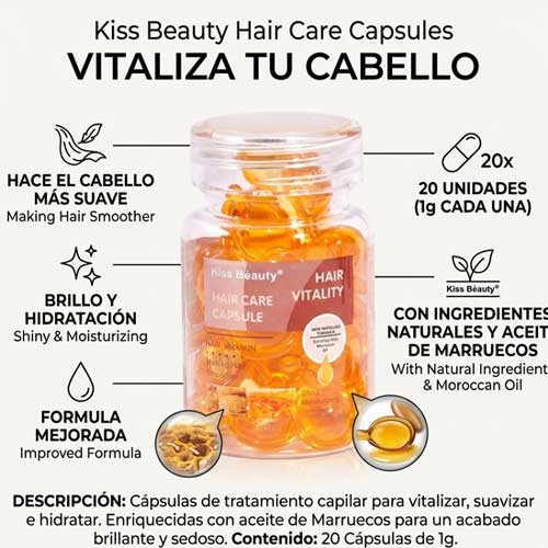 CAPSULAS SERUM CAPILAR NUTRICION INTENSIVA - KISS BEAUTY - 20 CAPSULAS - Imagen 2