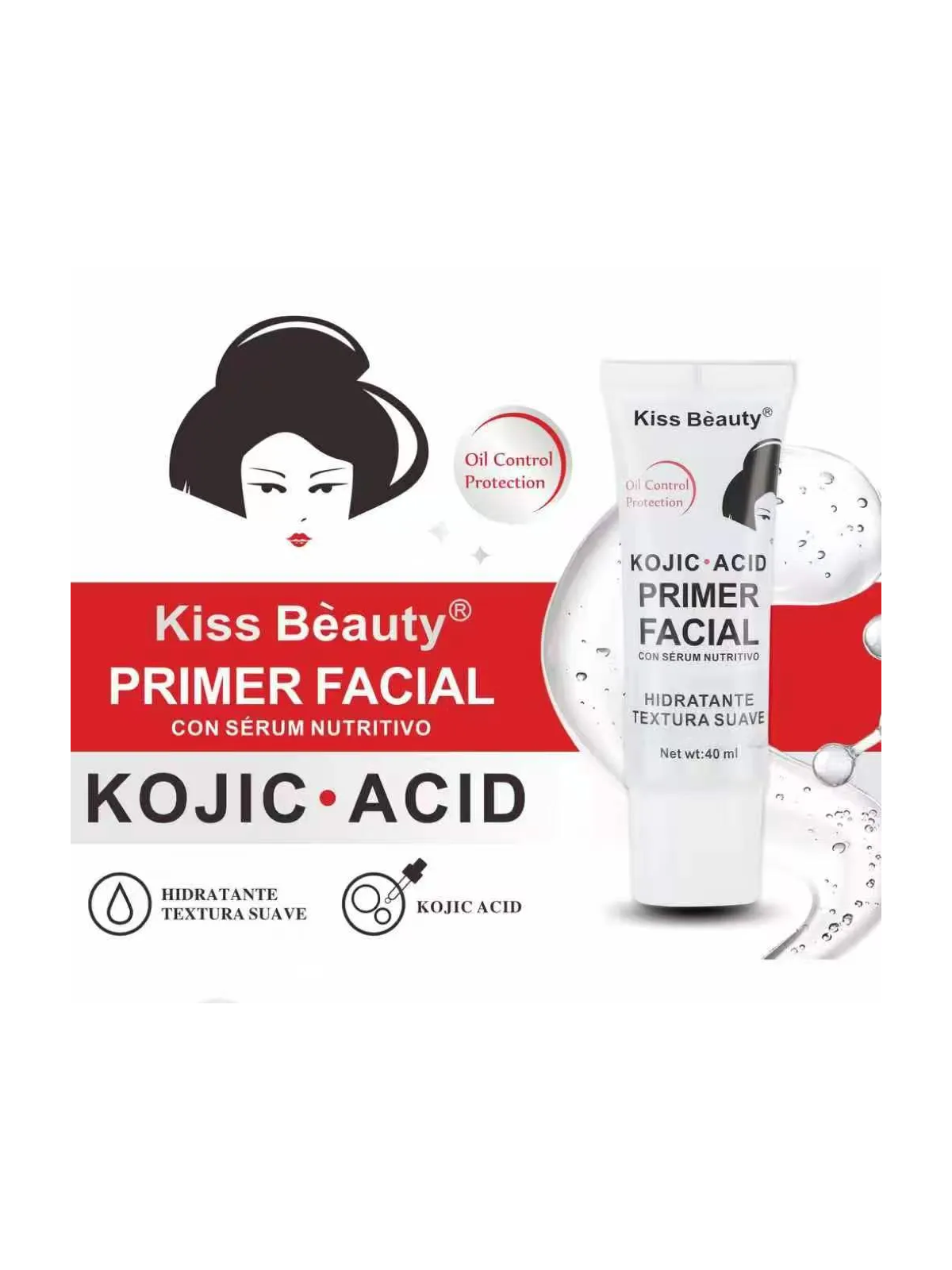 PRIMER FACIAL CON SERUM NUTRITIVO - ACIDO KOJICO - KISS BEAUTY - 40 ML